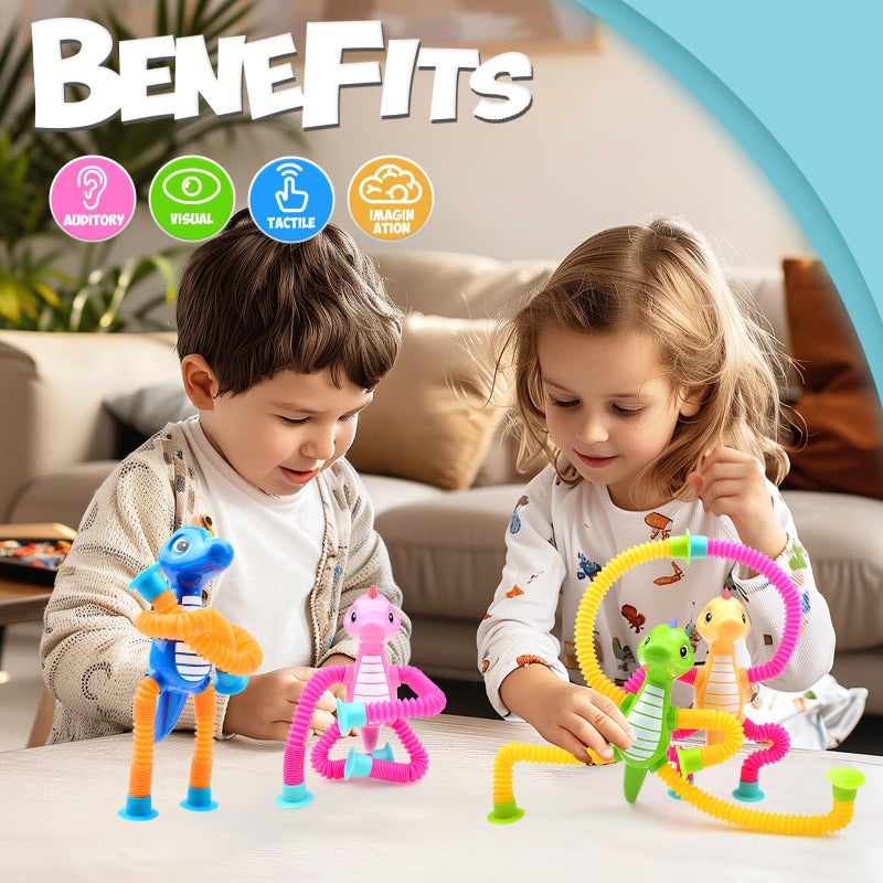 Yrissmiss 8Pcs Telescopic Suction Cup Dinosaur Toys,Sensory Toys for Kids 3-5 5-7,Toddler Toy,Fidget Toy,Toddler Travel Essential for Airplane,Pop Tubes, Christmas Stocking for Kids Boys Girls B - Image 4